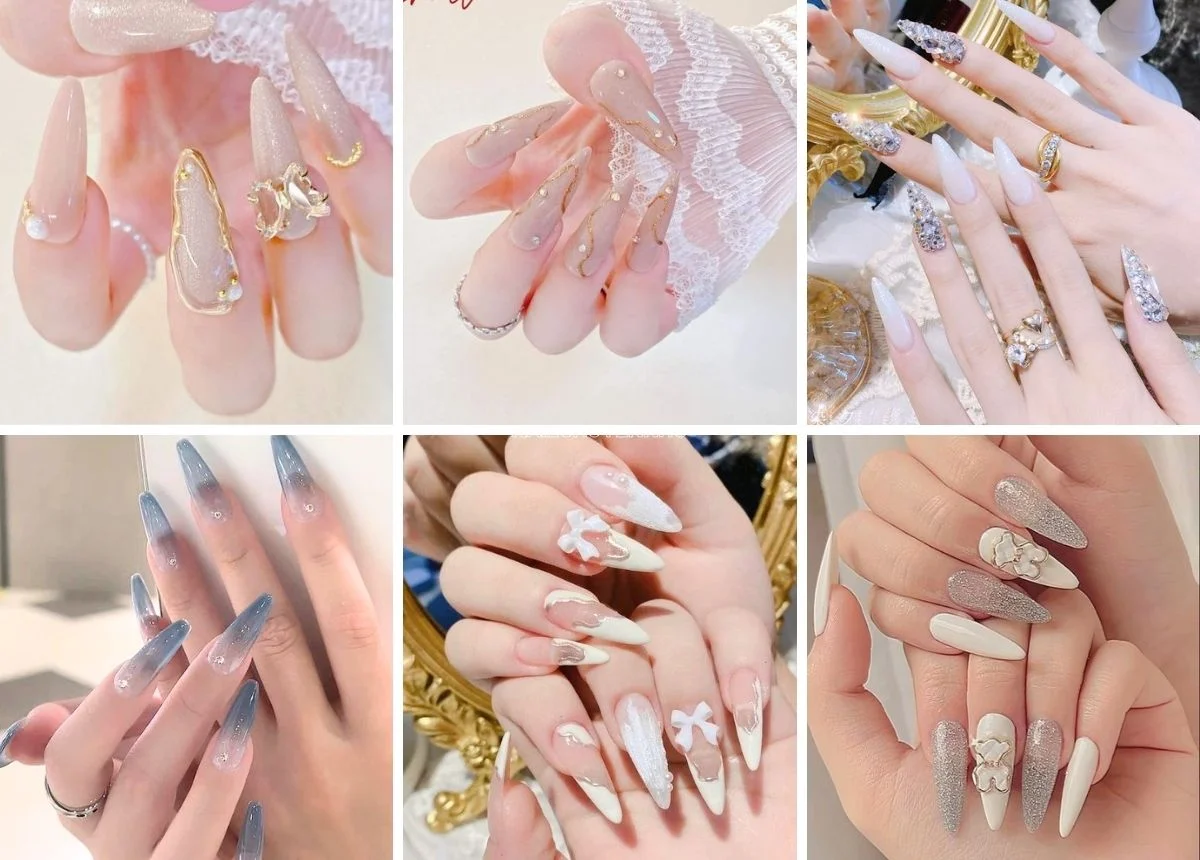 Móng tay đẹp xanh dương thanh lịch với nhẫn