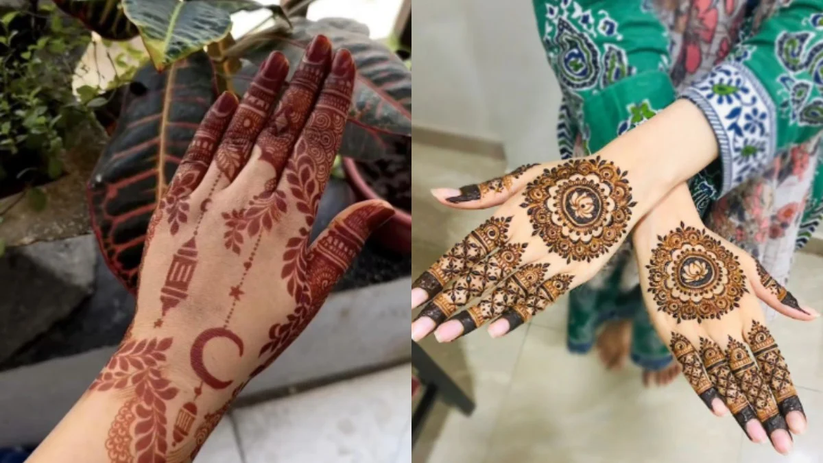 Ảnh gái xinh collage henna trăng sao và hoa văn tròn